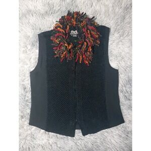 VTG Berek 2 by Takako Sakon Women's Full Zip Sweater Vest Large Artsy Boho